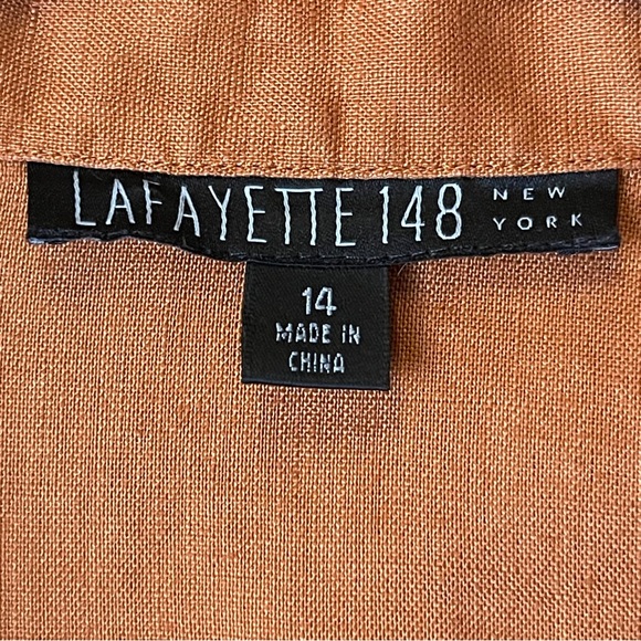 Lafayette 148 New York Women's Rust Orange Half Button-Down V-Neck Blouse Shirt - Picture 8 of 10